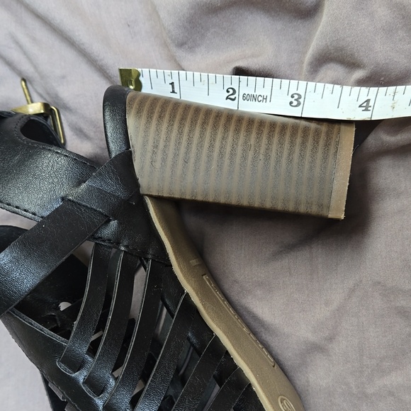 Like New American Eagle High Heels Shoes 6.5 Black Strappy 3.5" Block Heel - Picture 6 of 6